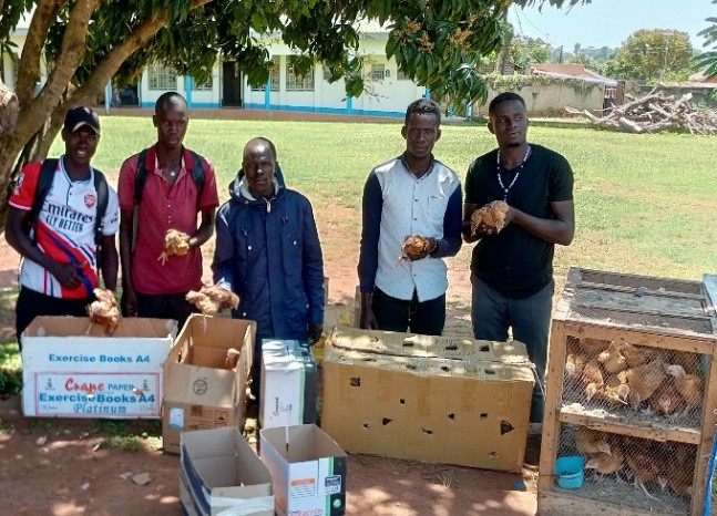 The above photo show student for Poultry keeping and rabbit rearing received chicken, feeds and the vaccine